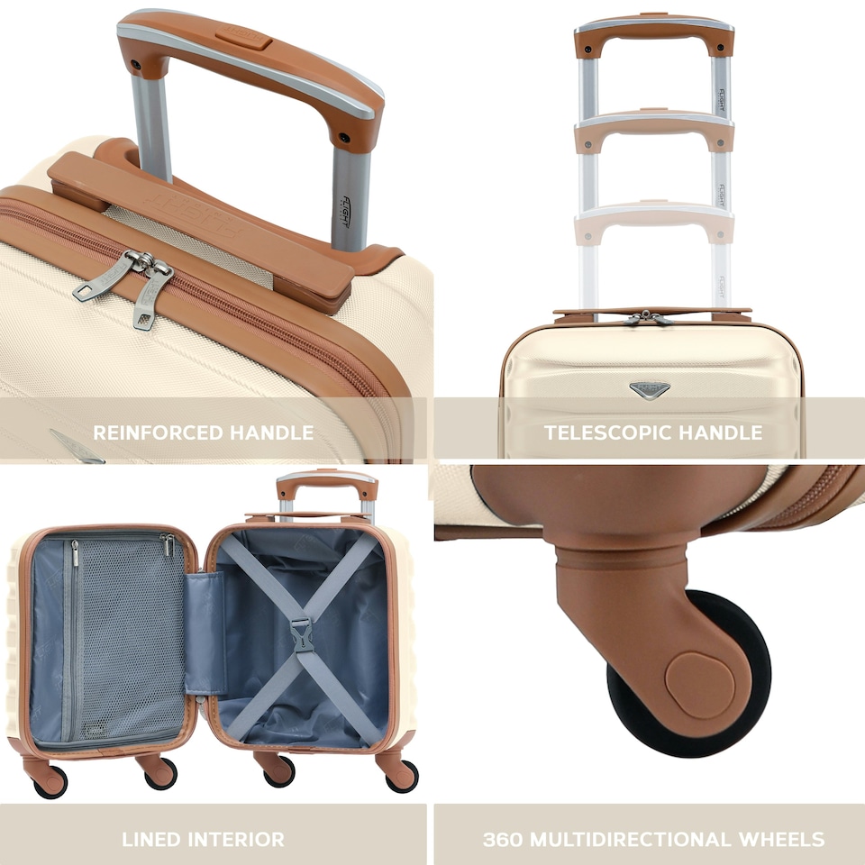 image 1 of 40x30x20cm Wizz Air & Vueling Maximum Size Free Cabin Carry On Lightweight 4 Wheel ABS Hard Case Suitcases Cabin Carry On Hand Luggage | Cream | Cream | Cabin Bag