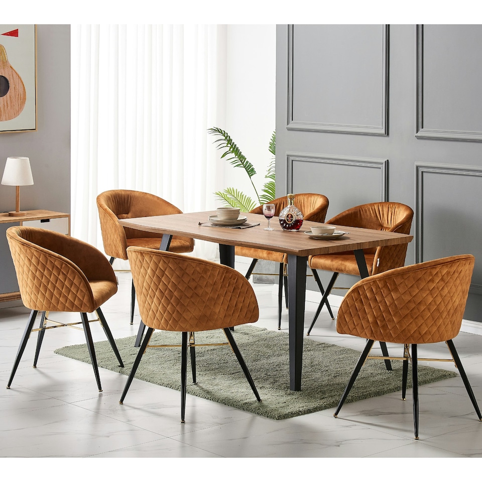 image 1 of Single Vittorio Velvet Dining Chair with Black Metal Legs, Quilted Design Modern Accent Chair | Yellow