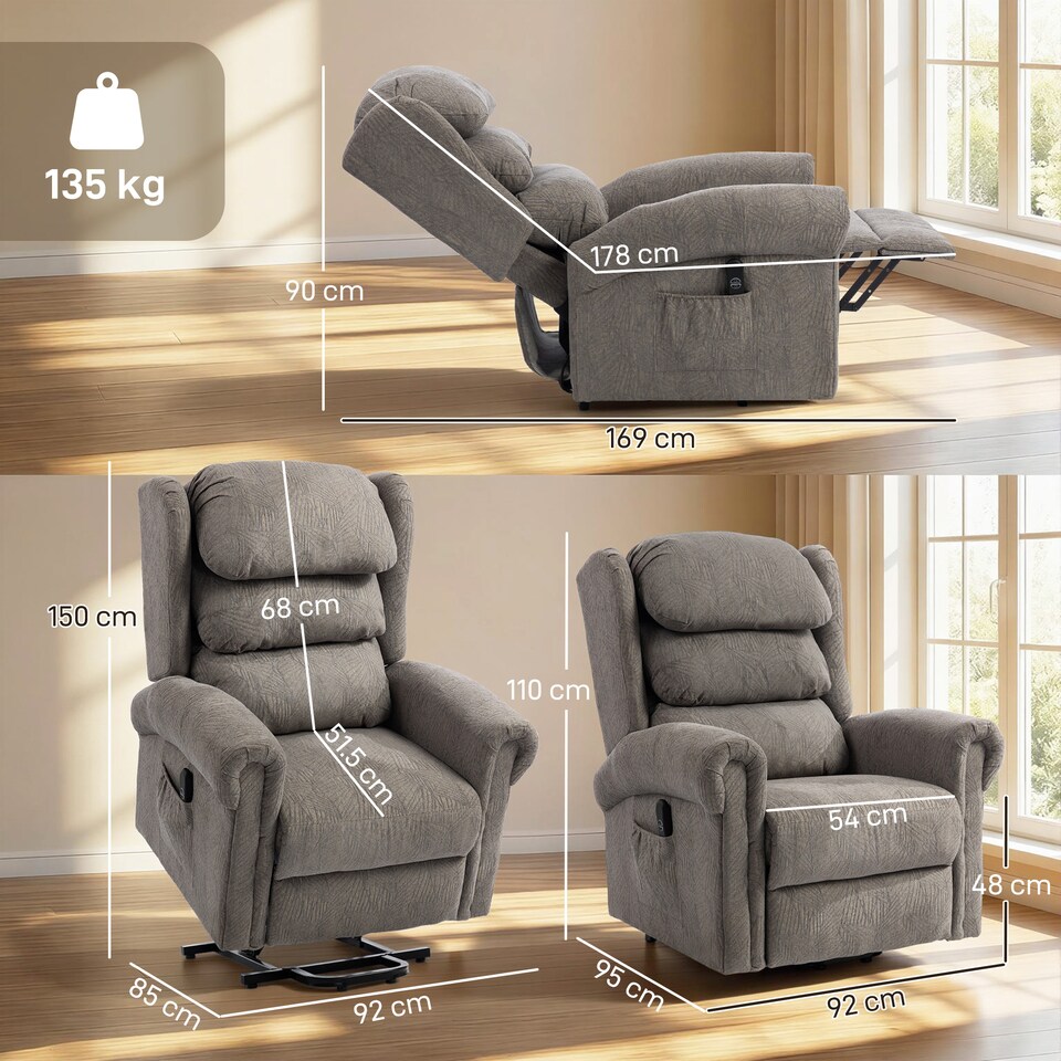 image 1 of HOMCOM Power Lift Recliner Chair for Elderly with Remote Control, Dark Grey