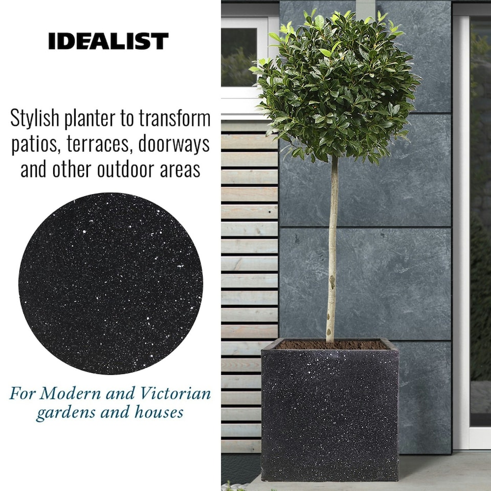 image 1 of Square Box Black Terazzo Light Concrete Garden Planter H50 L50 W50 cm, 128 ltrs Cap.
