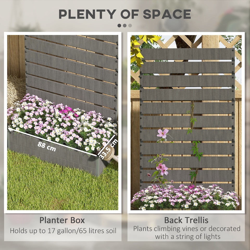 image 1 of Outsunny Raised Garden Bed with Trellis Standing Patio Planter Box Dark Grey | Grey | Dark Grey