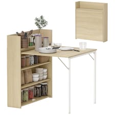 HOMCOM Folding Dining Table, Kitchen Table with Shelves