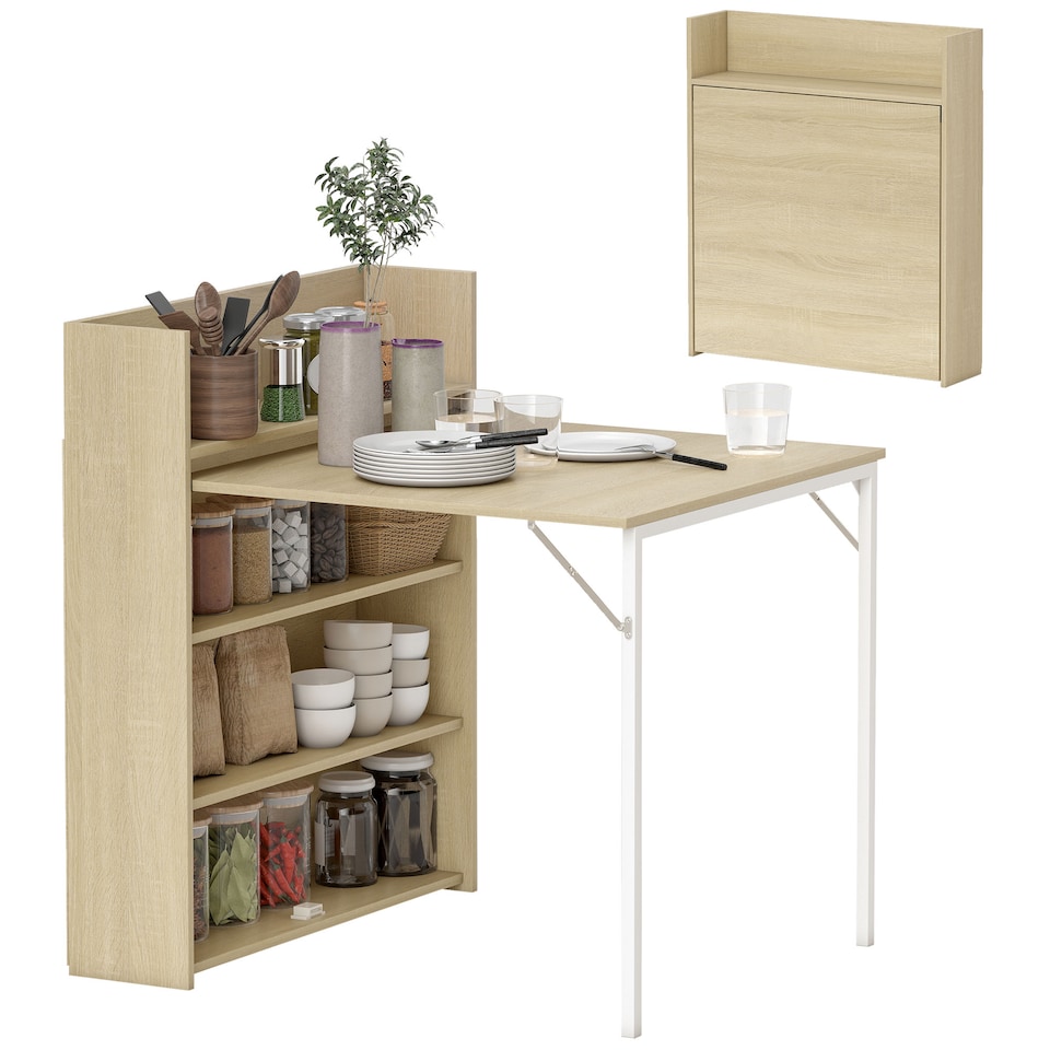 image 1 of HOMCOM Folding Dining Table, Kitchen Table with Shelves
