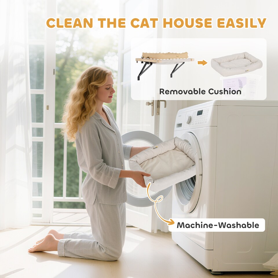 image 1 of PawHut Cat Radiator Bed, Adjustable Hanging Cat Hammock with Cushion, Cream | Cream