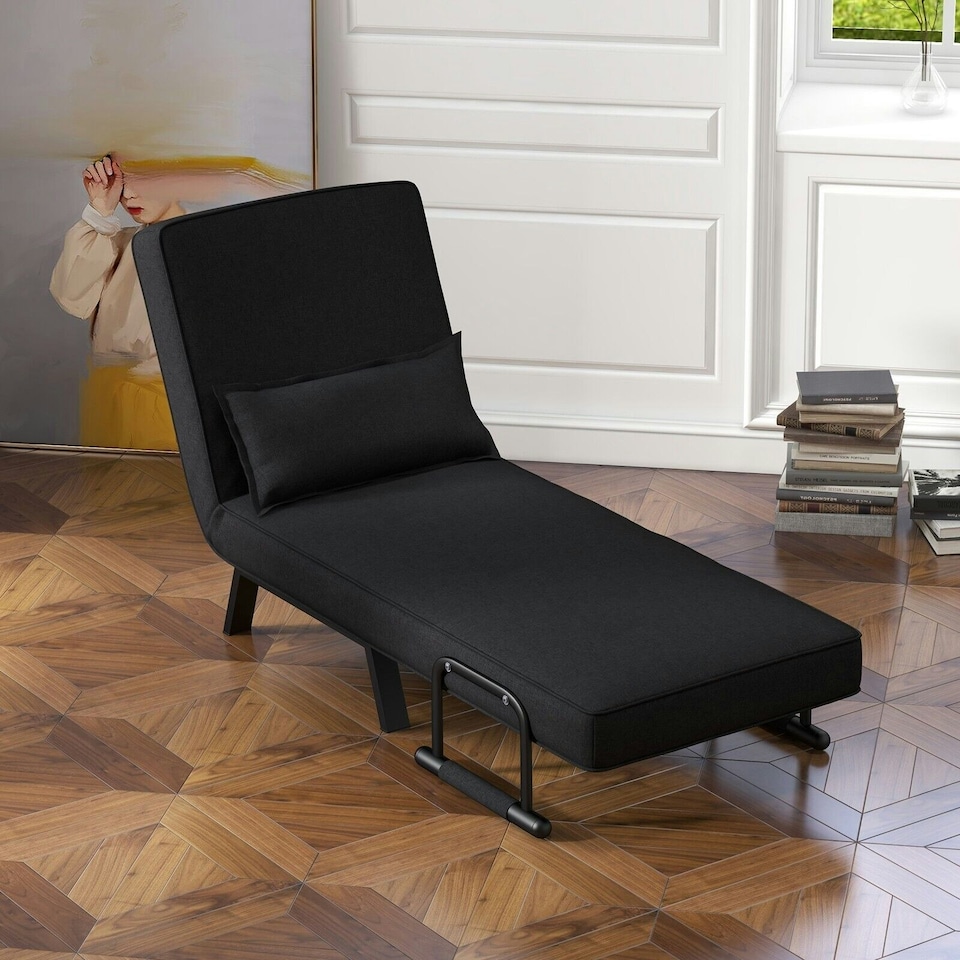 image 1 of COSTWAY Convertible Single Folding Sofa Bed Sleep Chair Dark Grey Black