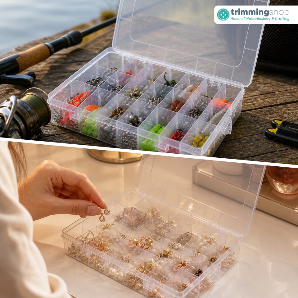 image 1 of 24 Compartment Storage Box, Clear Plastic Organiser with Dividers