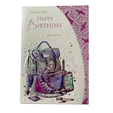 Open Female Celebrity Styled Silver Foil Finished Birthday Card