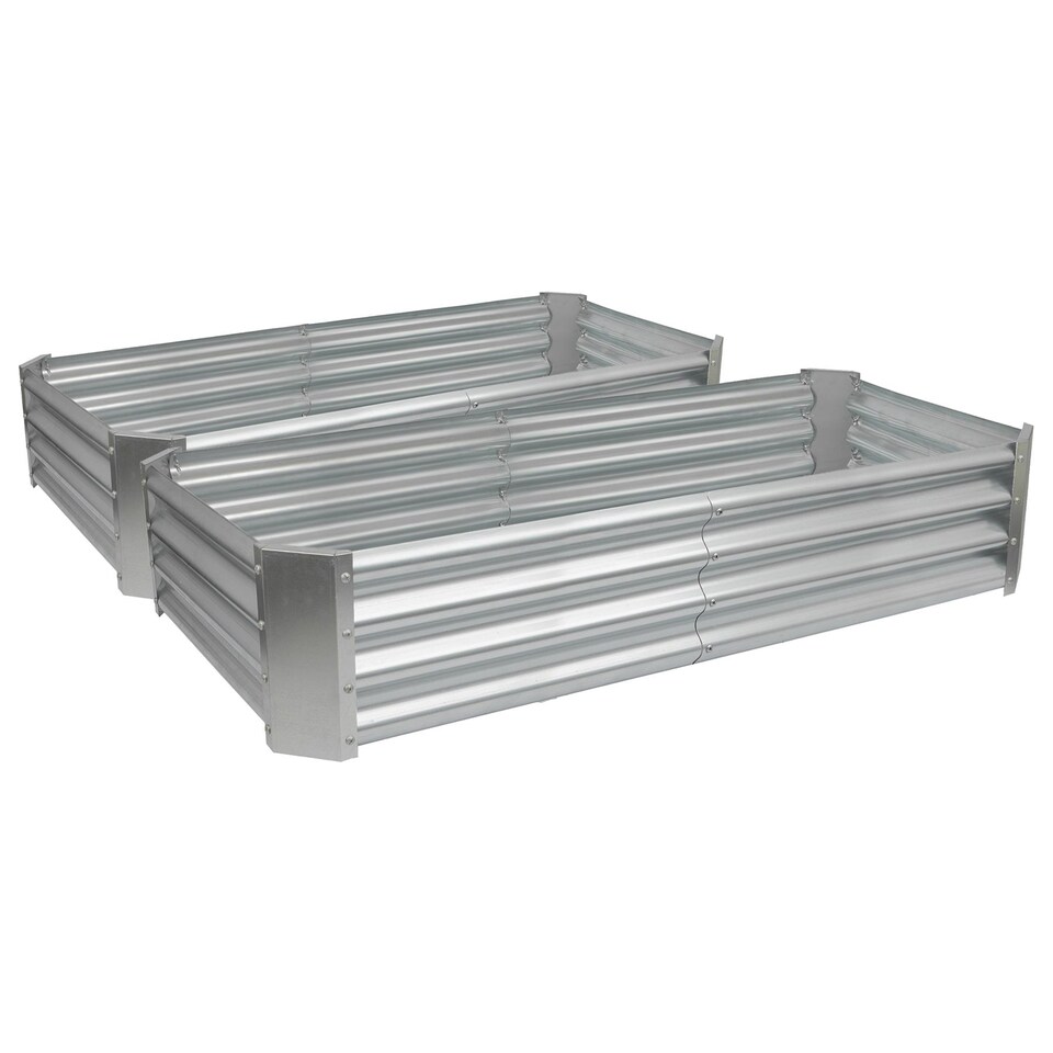 image 1 of Harbour Housewares Raised Garden Beds - 2x Silver Rectangular Bottomless Metal Raised Galvanised Steel Planter Box 180 x 90cm