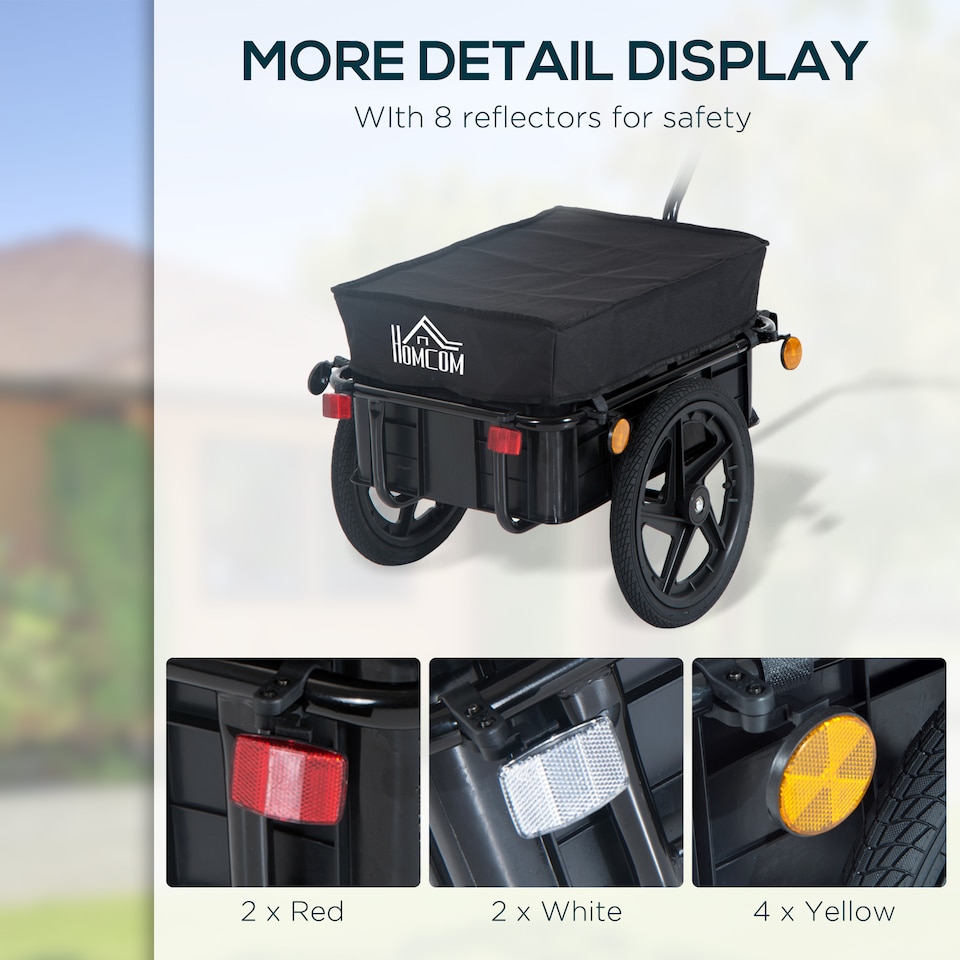 image 1 of HOMCOM Cargo Trailer Bike Trolley Cart with Handle Removable Rain Cover 70L