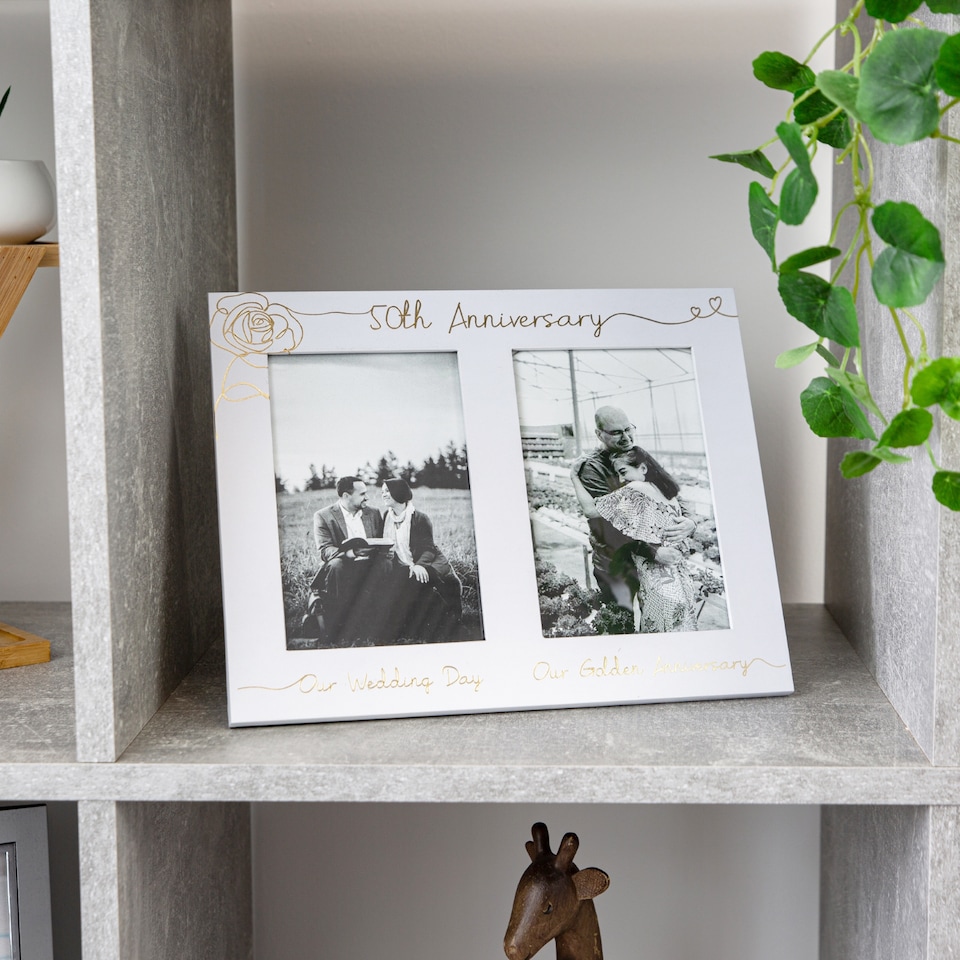 image 1 of Beautiful Double Picture Frame for 50th Wedding Anniversary - Gold Foil Text | Gold | One Size