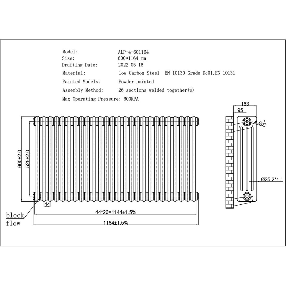 image 1 of Alpha - Anthracite Column Radiator H600mm x W1164mm 4 Column