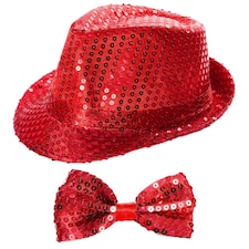 Red Accessory Set - Sequin Trilby & Bow Tie Red | One Size