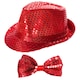 image 1 of Red Accessory Set - Sequin Trilby & Bow Tie Red | One Size
