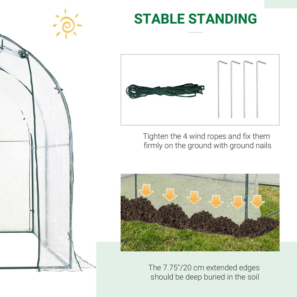 image 1 of Outsunny Walk In Polytunnel Greenhouse w/ Roll Up Door PVC Cover, 2.5 x 2m