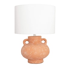 ValueLights Theo Linen Shade Terracotta Vase Hand Finished Table Lamp and Bulb