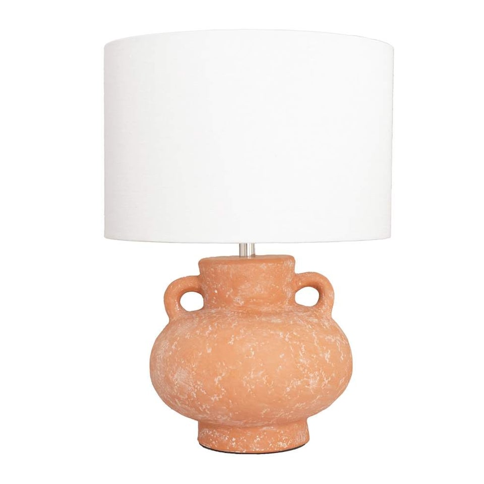 image 1 of ValueLights Theo Linen Shade Terracotta Vase Hand Finished Table Lamp and Bulb