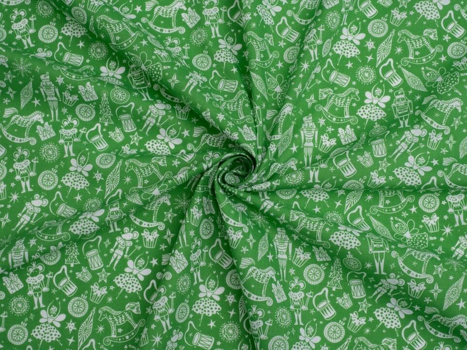 Green Printed Polycotton Fabric for Dressmaking, 110cm / 43" Wide - per metre
