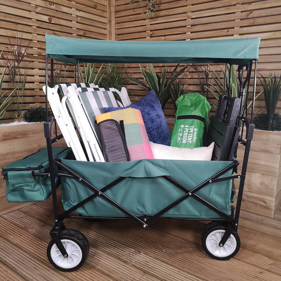 image 1 of Folding Festival Camping Storage Trolley with Canopy & Waterproof Cover 100Kg capacity