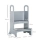 image 7 of HOMCOM Kids Wooden 2-Step Stool Mini Ladder Assistance Unit Non-Slip Panels Grey 