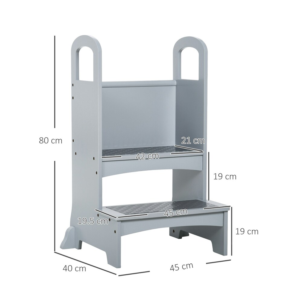 image 1 of HOMCOM Kids Wooden 2-Step Stool Mini Ladder Assistance Unit Non-Slip Panels Grey 
