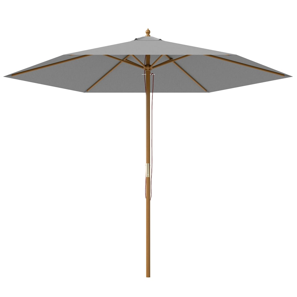 image 1 of Outsunny 2.5m Wood Garden Parasol Sun Shade Wooden Umbrella Canopy Grey | Light Grey