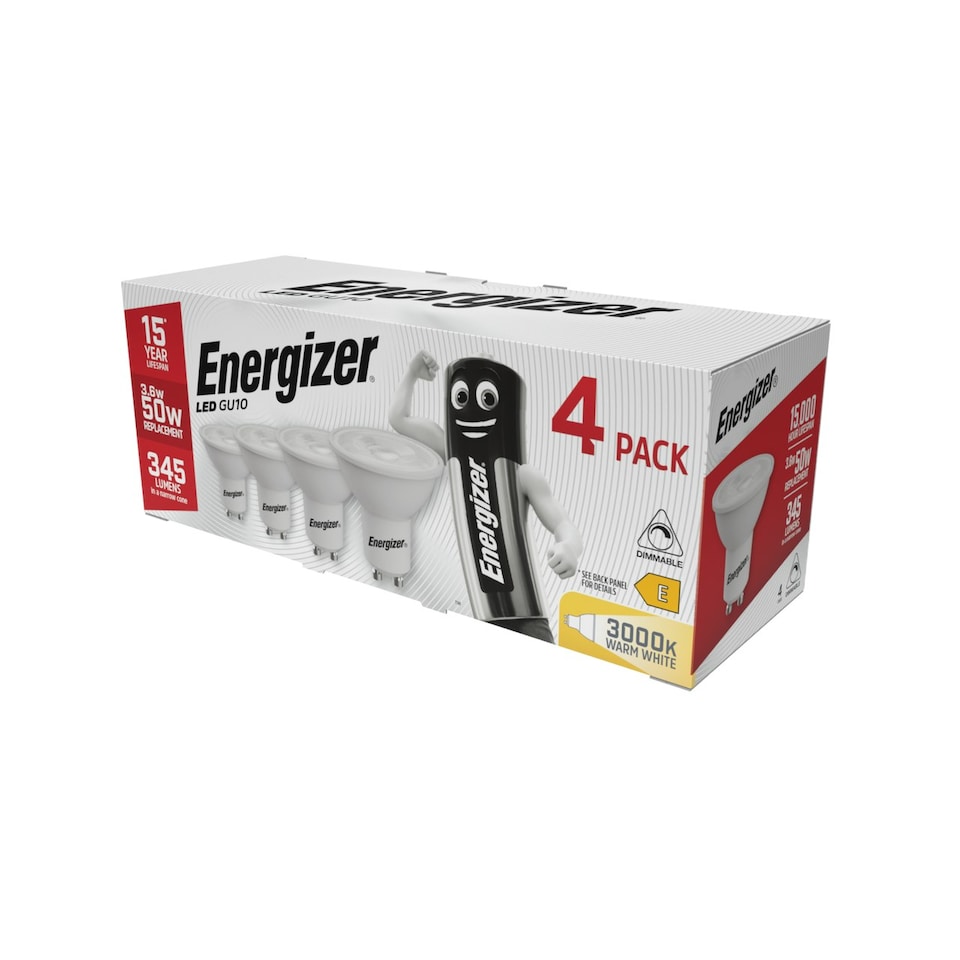 image 1 of Energizer LED GU10 345lm 3.6W 3000K (Warm White) Dimmable - Pack of 4