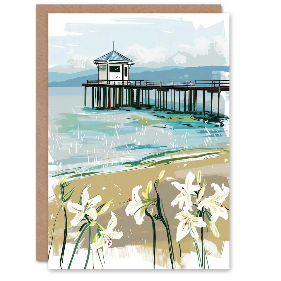 image 1 of Scottish Beach Pier Lily Wildflowers Him Her Birthday Card