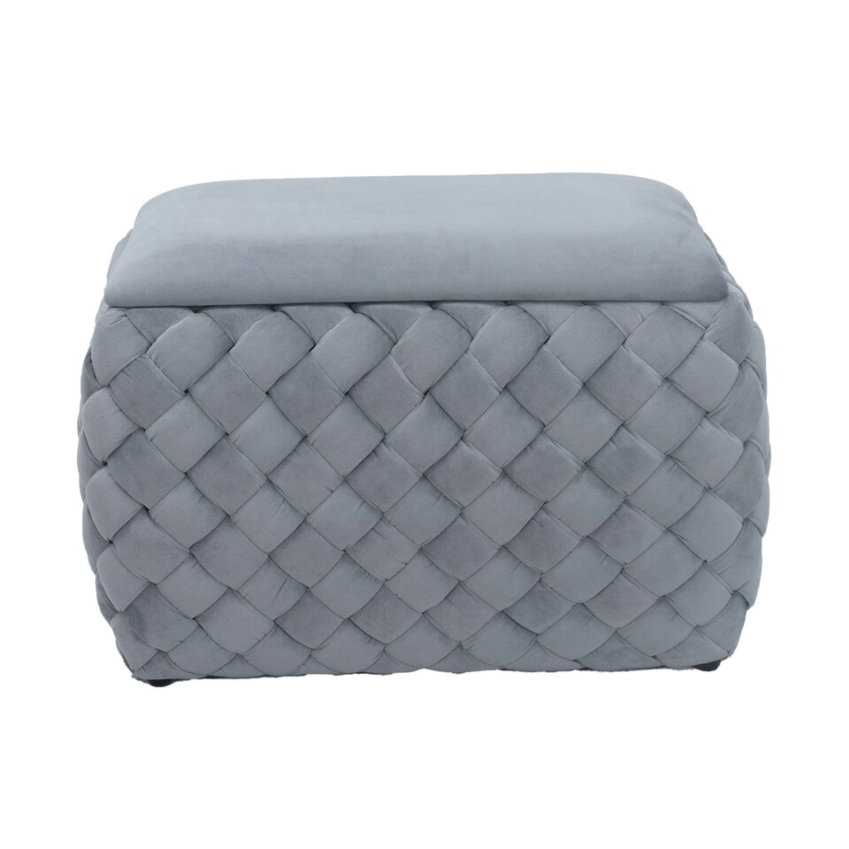 image 1 of Plumeo Velvet Storage Ottoman - Grey