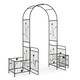 image 9 of COSTWAY Metal Garden Arbor Arch Trellis with 2 Side Planters