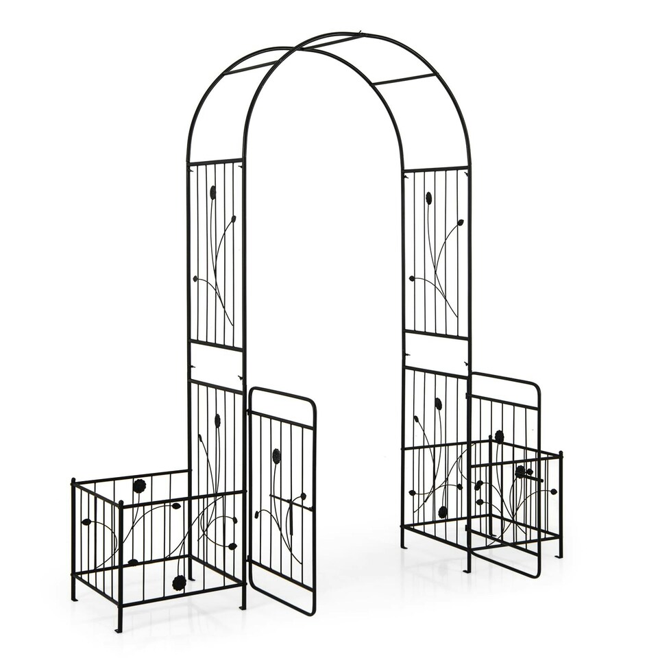 image 1 of COSTWAY Metal Garden Arbor Arch Trellis with 2 Side Planters