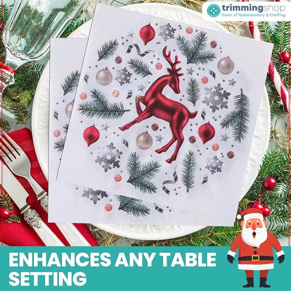 image 1 of 33 x 33cm White 2 Ply Disposable Christmas Dinner Napkins - 20 Pack