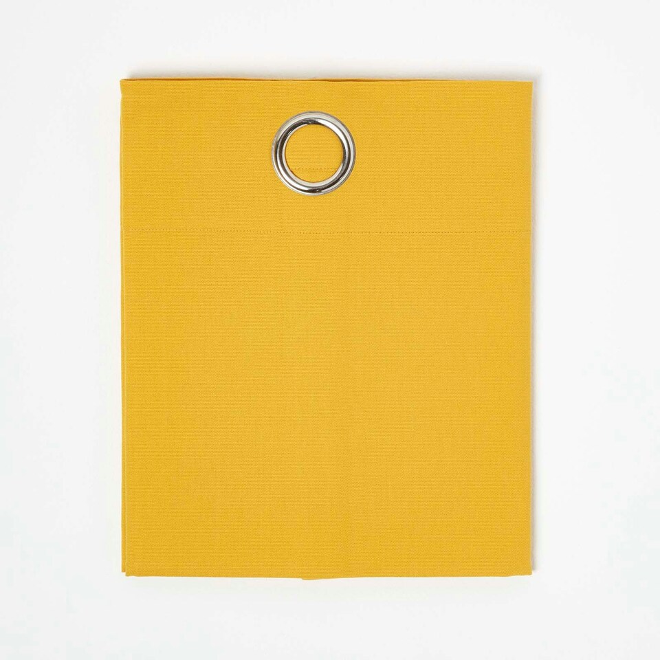 image 1 of Homescapes Cotton Plain Mustard Yellow Ready Made Eyelet Curtain Pair - 117 x 137 cm Yellow