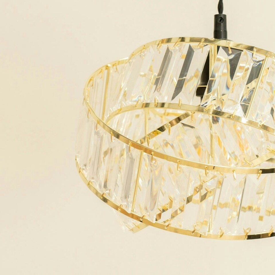 image 1 of ValueLights Hudson Pair of Acrylic Jewel Gold Intertwined Twisted Easy Fit Lamp Shades with LED Bulbs