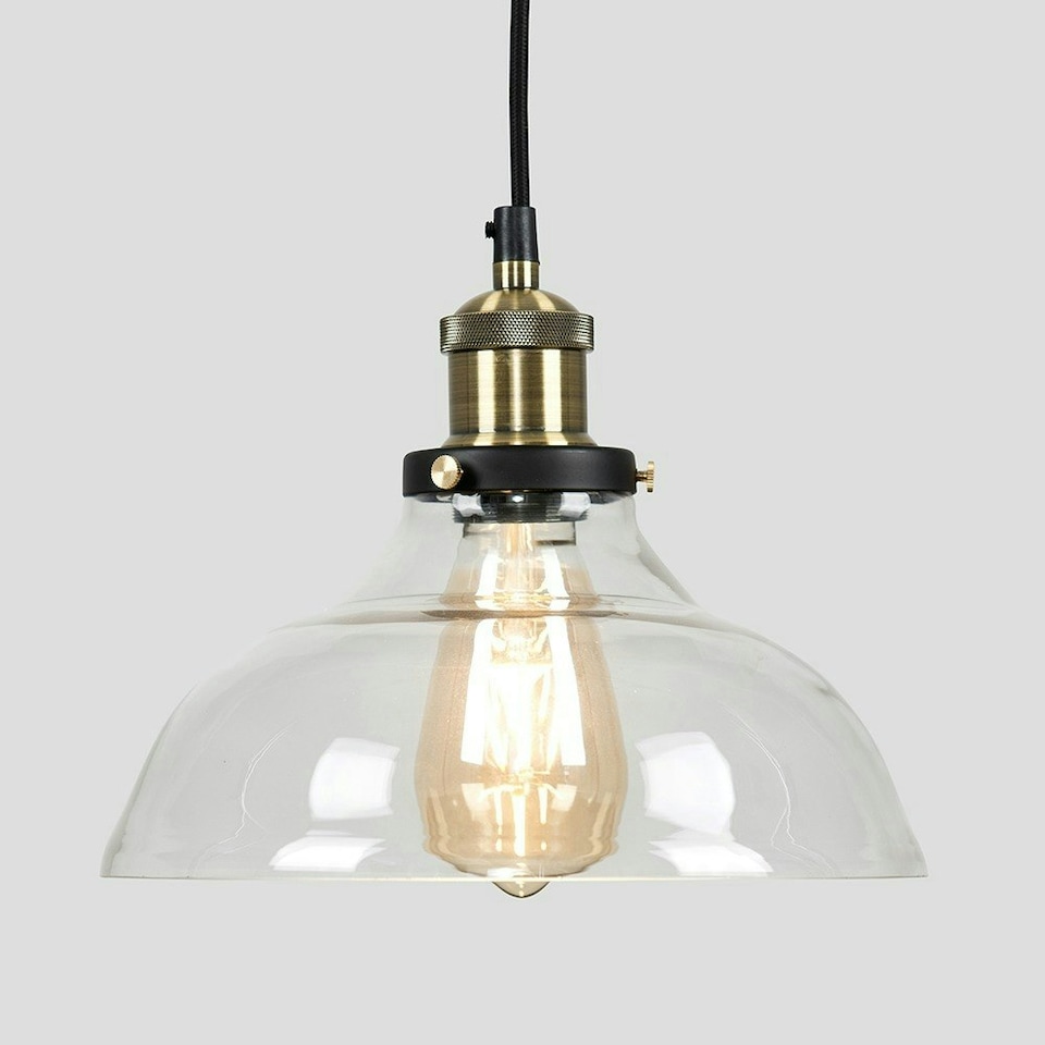 image 1 of ValueLights Industrial Black And Gold Clear Glass Pendant Ceiling Light