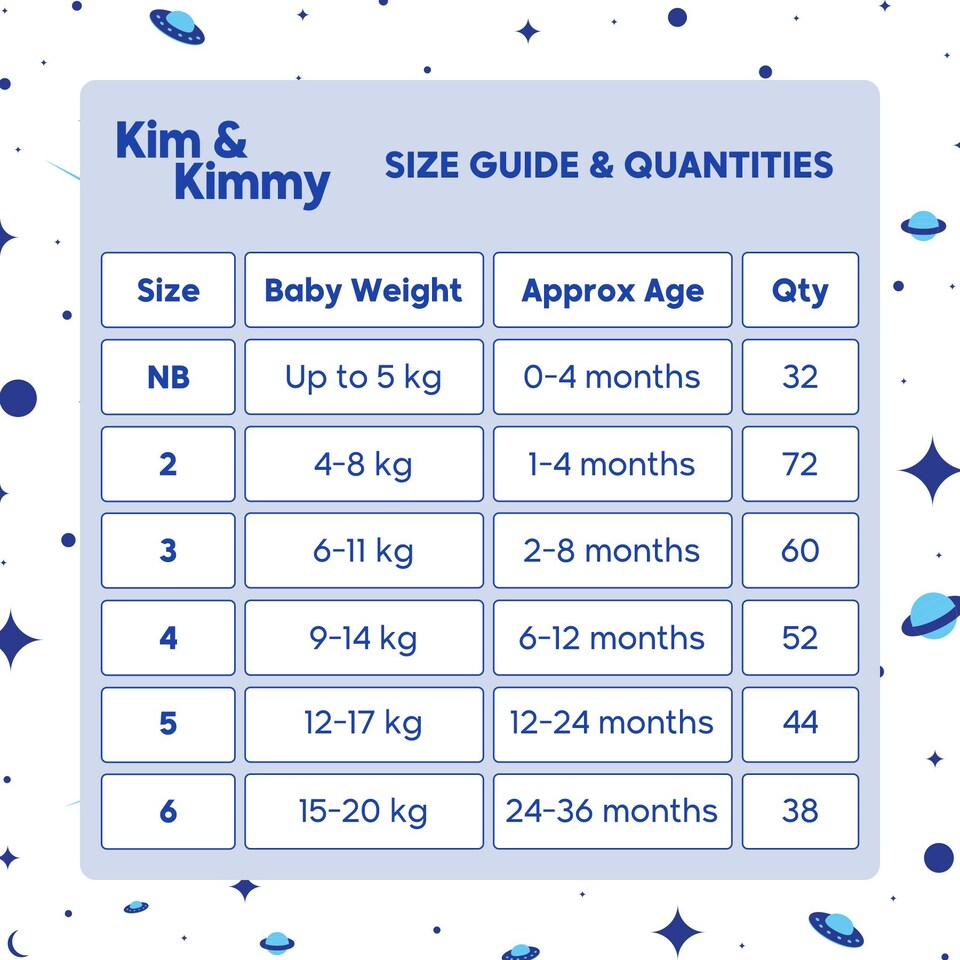 image 1 of Kim & Kimmy Nappies, Size 5, 12-17kg, 44 Pack, Space Travel