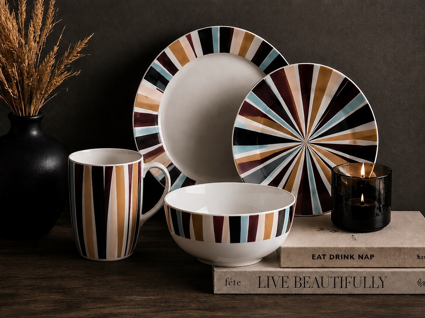 Savannah Noir — 16 Piece Contemporary Porcelain Dinner Set