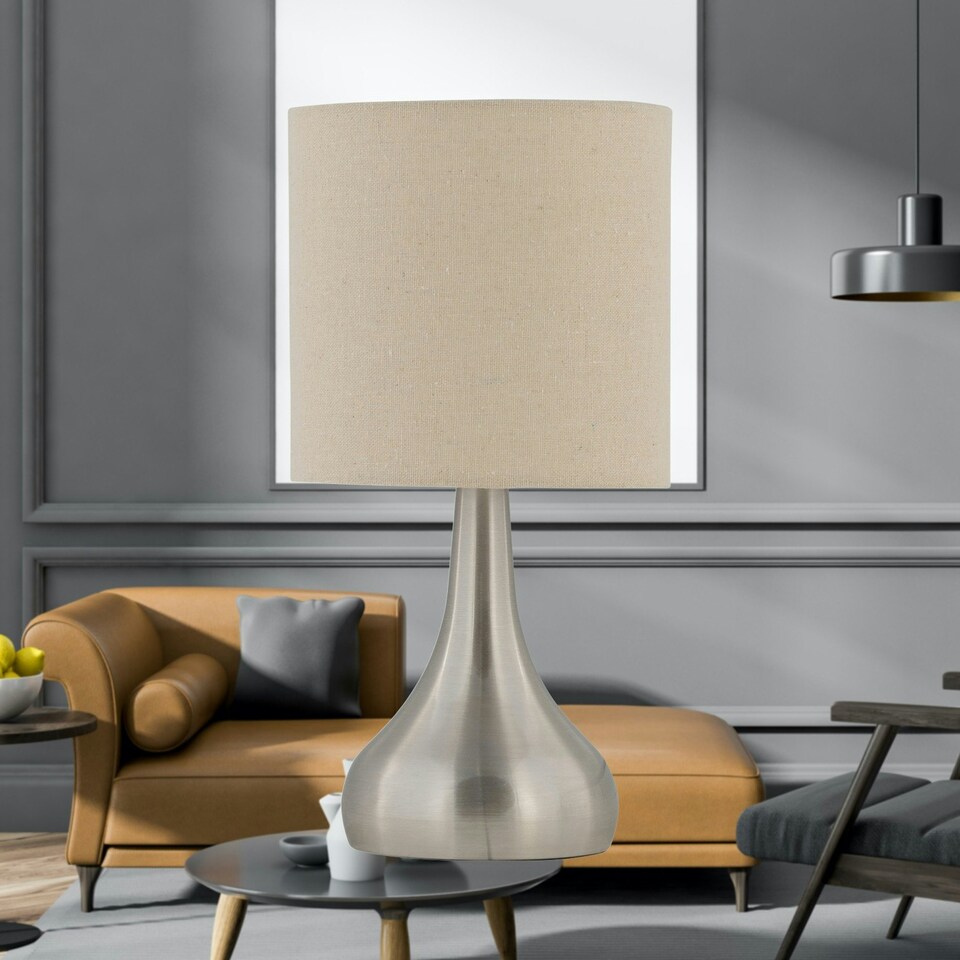 image 1 of Romana - Brushed Chrome Touch Operated Table Lamp with Natural Linen Shade Silver | Brown