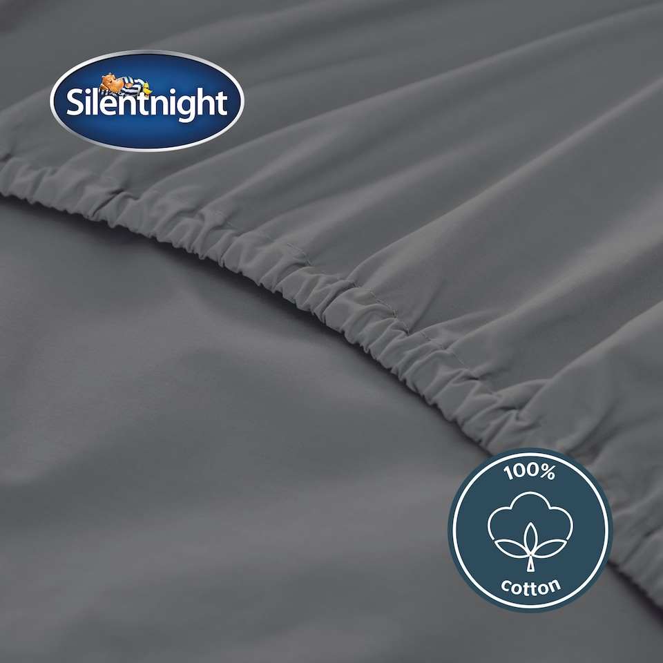image 1 of Silentnight Pure Cotton Fitted Sheet, Extra Deep, 40 cm, Charcoal Grey, Double