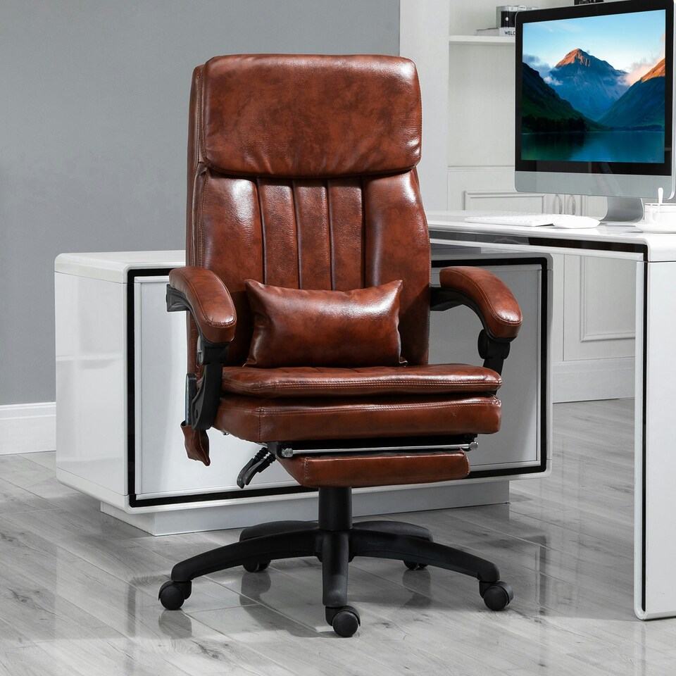 image 1 of Vinsetto PU Leather Massage Office Chair w/ Adjustable Height Footrest Brown