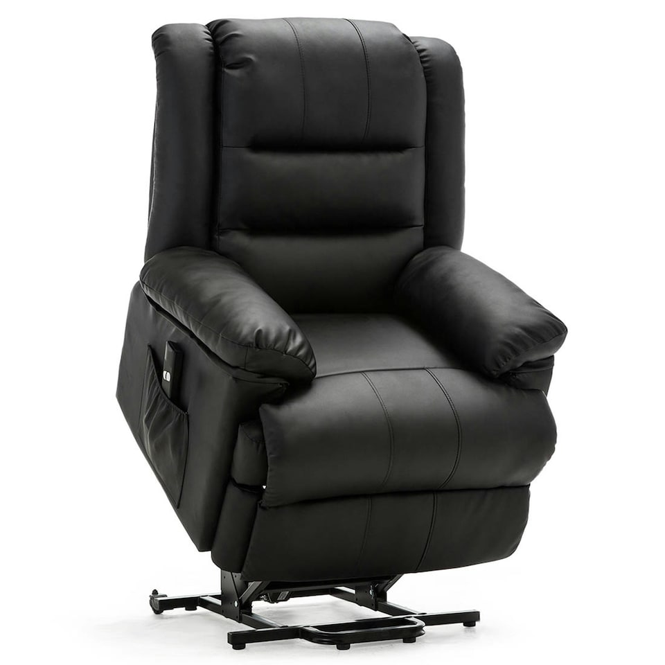image 1 of Loxley Single Motor Electric Rise Recliner Bonded Leather Lift Chair (Black)