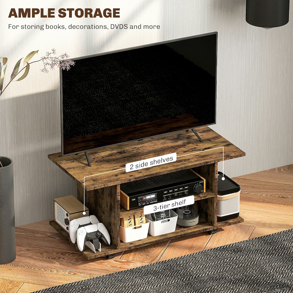 image 1 of HOMCOM Modern TV Cabinet Stand Storage Shelves Table Mobile Rustic Brown