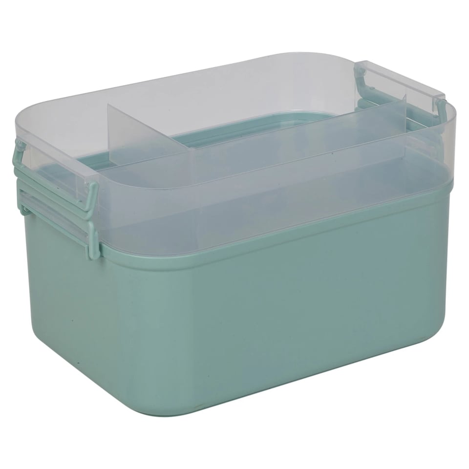 image 1 of Portable Sewing Accessories Box Kit 2 Layer Storage Organiser Trays Carry Handle | Multi | Mint Green