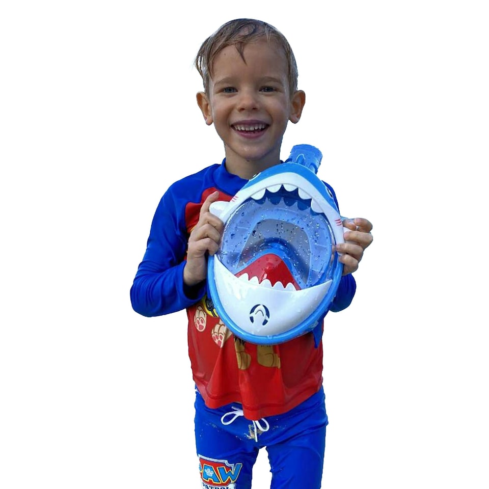 image 1 of SwimTech Childrens/Kids Full Face Snorkel - Blue/White - XS