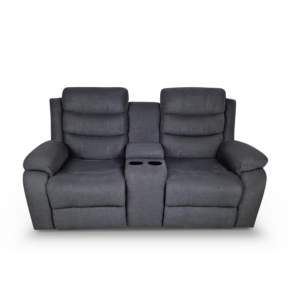 image 1 of Boston 2 Seater Manual Recliner Sofa w Drinks Console Grey