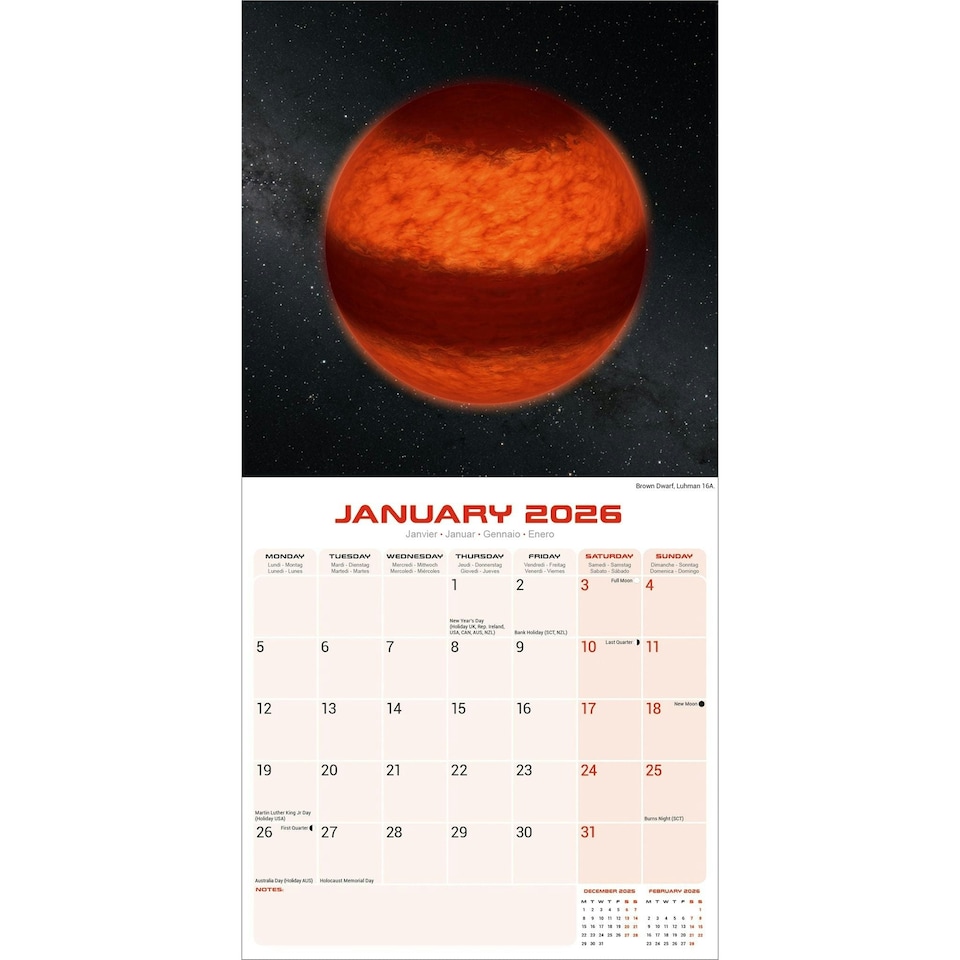 image 1 of Space 2026 Calendar | Square Wall Calendar | Space Gift | Plastic Free Packaging | by Avonside Publishing