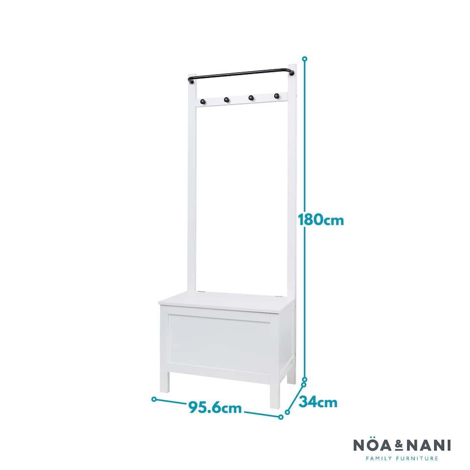 image 1 of Karlstad Hallway Bench Shoe Storage and Coat Hook in Classic White