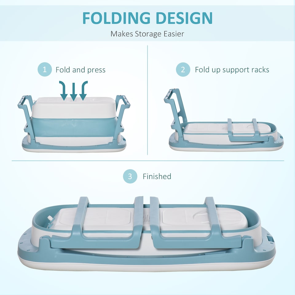 image 1 of HOMCOM Foldable Bathtub Kids Bath Tub with Lid Large Bathtubs for 1 - 12 Years