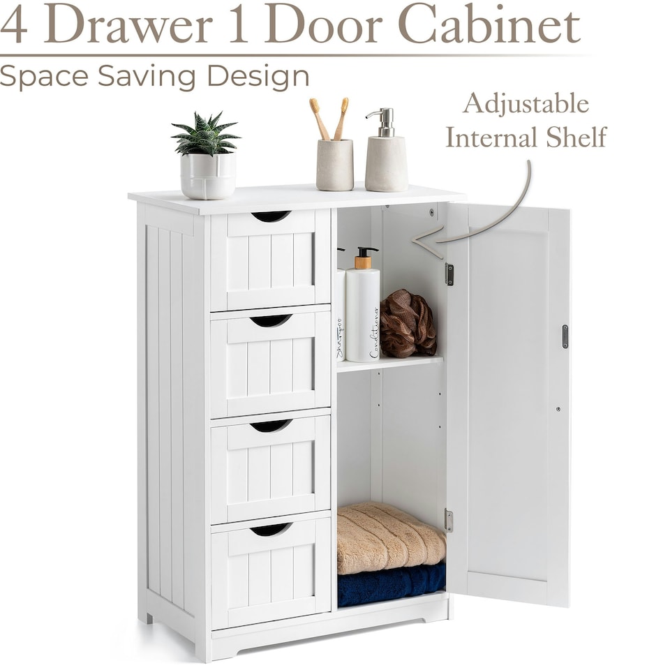 image 1 of Christow White Bathroom Cabinet 4 Drawer Unit Freestanding Wooden Storage