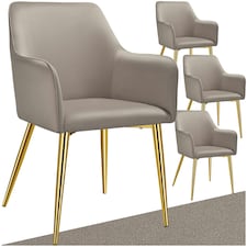 Dining Chair Avane - velvet look, padded armchair, high backrest and high armrests - Set of 4 Grey | Taupe