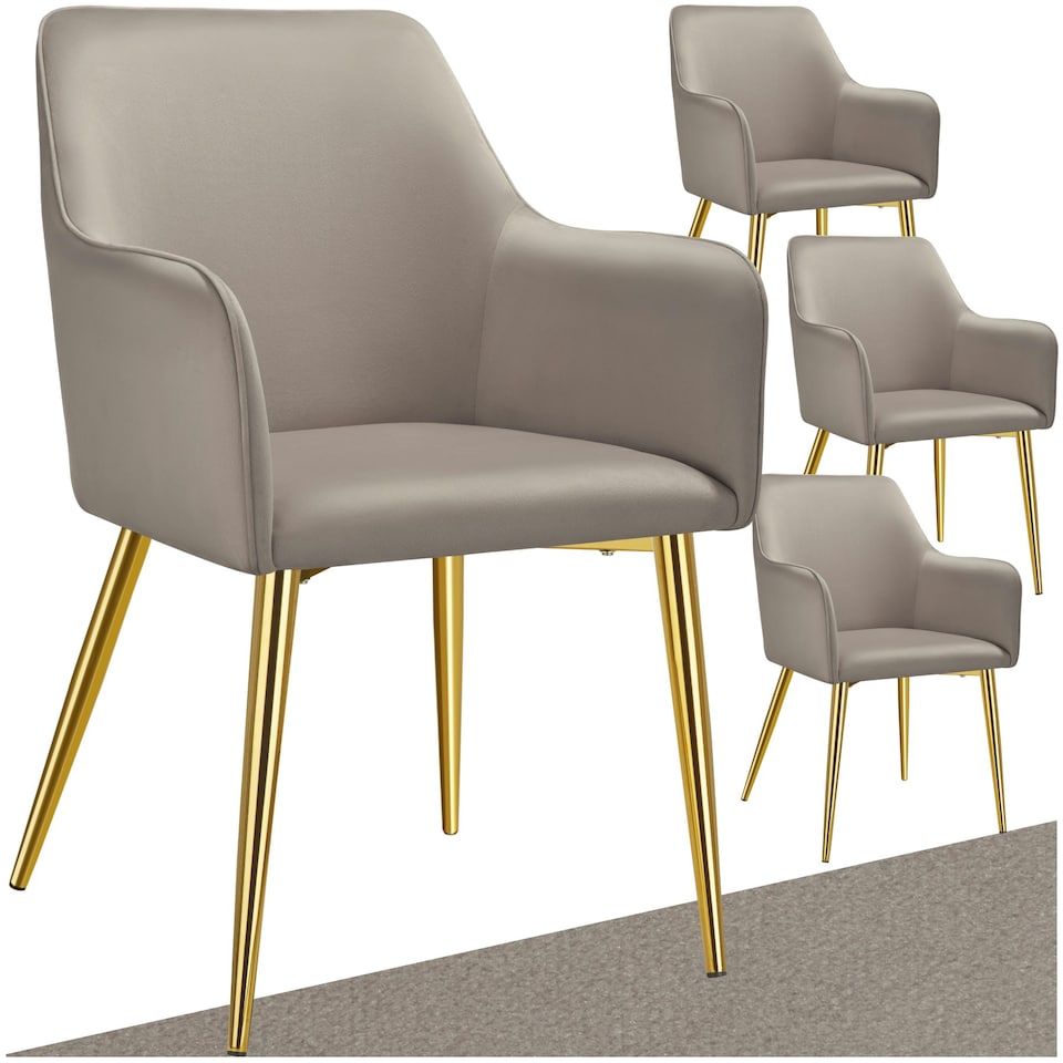 image 1 of Dining Chair Avane - velvet look, padded armchair, high backrest and high armrests - Set of 4 Grey | Taupe